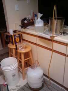 Racking the wort into the fermenter.